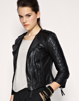 ASOS Collarless Quilted Leather Jacket