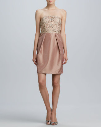 Sue Wong Strapless Beaded-Bodice Cocktail Dress