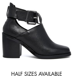 Shellys Icess Black Buckle Cut Out Ankle Boots