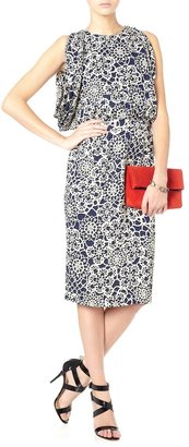 Thakoon Navy Floral Side Draped Dress