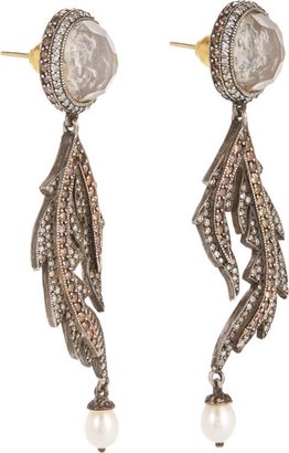 Sevan Biçakci Intaglio & Diamond Feather Drop Earrings-Colorless