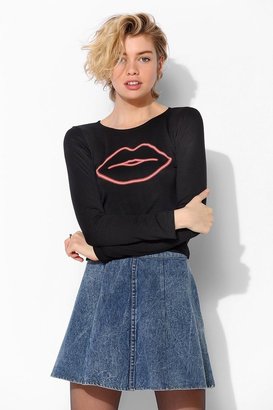 Urban Outfitters Feather Hearts Neon Lips Fitted Tee