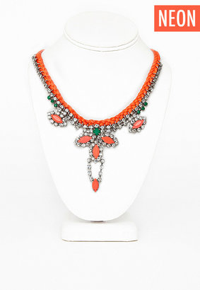 Missguided Muriel Braided Bead Detail Necklace Neon Orange