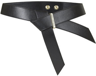 Topshop Black pu belt with knot front detail and popper fastening. 100% polyurethane.