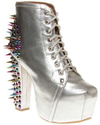 Jeffrey Campbell New Womens Metallic Lita Spike Leather Boots Ankle Lace Up
