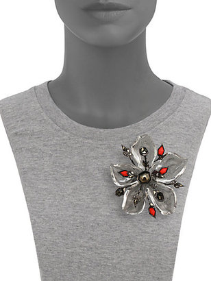 Alexis Bittar Cubist Lucite, Pyrite & Crystal Spiked Flower Pin