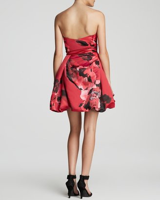 Aidan Mattox Dress - Strapless Satin Floral Print Bubble Skirt