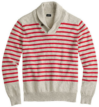 J.Crew Textured cotton shawl-collar sweater in stripe