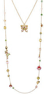Betsey Johnson Pink/Green Butterfly Two Row Long Necklace