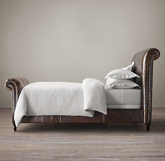 Restoration Hardware Ellsworth Leather Sleigh Bed With Footboard