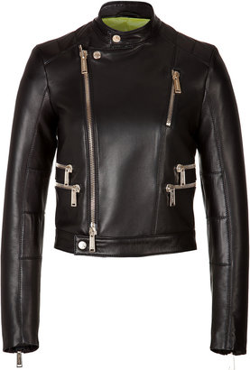DSquared 1090 DSQUARED2 Leather Biker Jacket with Zip Pockets