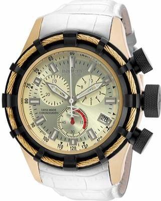 Invicta Men's Bolt 15267 - White Leather/Gold Chronograph Watches