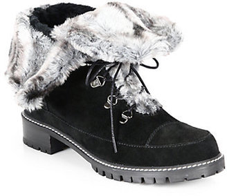 Stuart Weitzman Bobsled Suede & Faux Fur Lace-Up Mid-Calf Boots