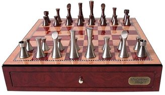 Dal Rossi Contemporary Chess Set with Drawers, Brown, 18in
