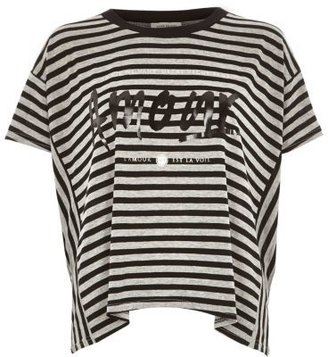 River Island Grey amour print stripe boxy t-shirt