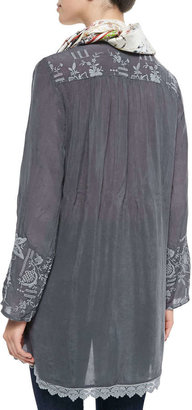 Johnny Was Collection Spring Georgette High-Low Blouse & Vintage Tapestry Printed Scarf, Women's