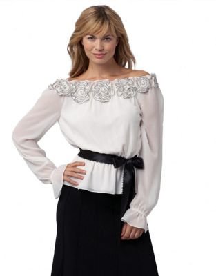 Adrianna Papell Off the Shoulder Chiffon Blouse