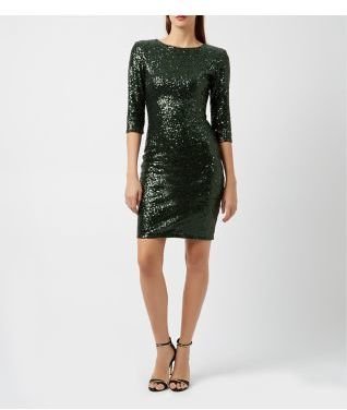 New Look Tall Dark Green 3/4 Sleeve Sequin Bodycon Dress