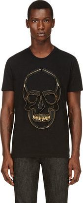 Alexander McQueen Black Embroidered Zipper Skull T-Shirt