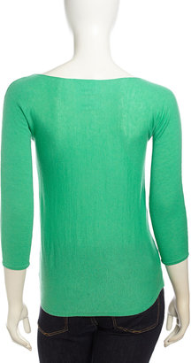 Neiman Marcus Cashmere Three-Quarter-Sleeve Sweater, Green