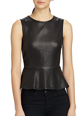 Theory Elleria Ford Leather Peplum Top