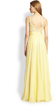 La Femme Sleeveless Embroidered Organza Gown