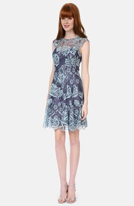 Kay Unger Lace Overlay Sequin Slipdress