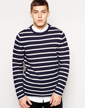 Jack and Jones Knitted Stripe Jumper - Dress blue with clou
