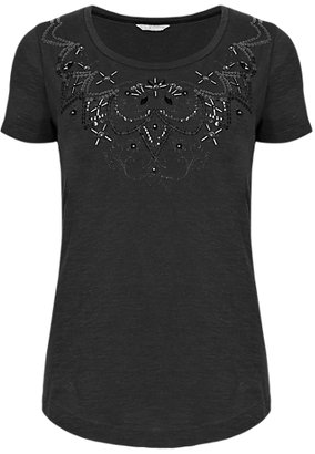 Marks and Spencer M&s Collection Pure Cotton Sequin Embellished T-Shirt