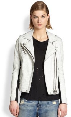 IRO Ilaria Tweed-Back Cracked Leather Jacket
