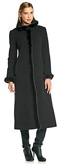 Ellen Tracy Long Wool Coat With Faux Fur Trim