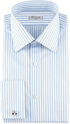 Charvet Striped French-Cuff Dress Shirt, Blue/White