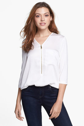 Vince Camuto Zip Front Mixed Media Blouse