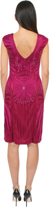 Sue Wong Cap Sleeve Embroidered Dress in Magenta