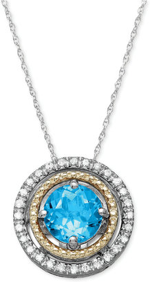 Blue Topaz (1 ct. t.w.) and Diamond Accent Pendant Necklace in 14k Gold and Sterling Silver