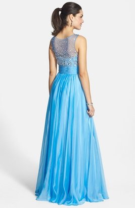 Sean Collection Beaded Illusion Chiffon Gown