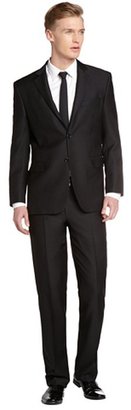 Saint Laurent black textured super 120s wool 2 Button Suit With Flat Front Pants