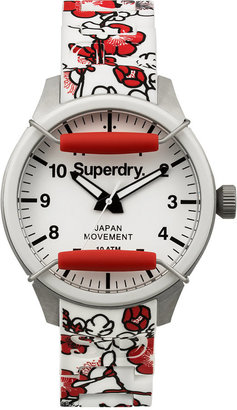 Superdry Women's Scuba Floral White and Red Print Silicone Strap Watch 44mm IWW-D10310106