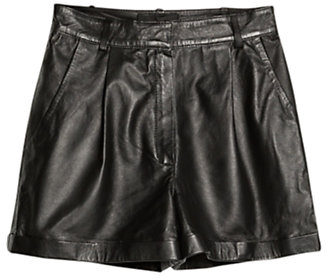 MANGO High-Waisted Leather Shorts, Black