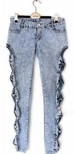 V.S. Apparel Brazilian Jeans Side Bow Cut Out Blue Denim Jeggings Trousers Juniors Size Medium-Large