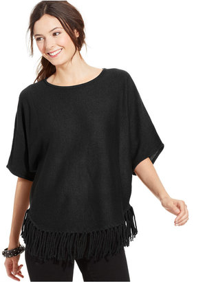 NY Collection Dolman-Sleeve Fringe Sweater
