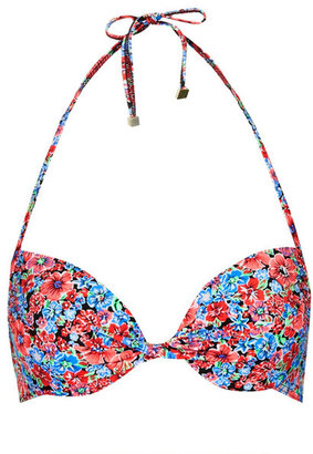 Topshop 'Forest Ditsy' Plunge Bikini Top