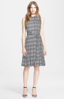 L'Agence Checkered Matte Satin Fit & Flare Dress