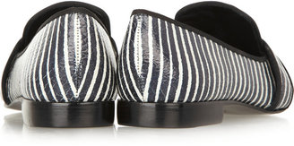 Tory Burch Evette striped snake-effect leather loafers