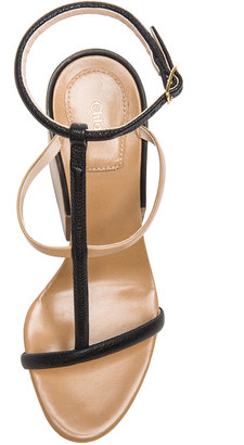 Chloé T-Strap Sandals in Black & Tan