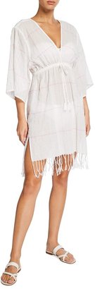 Tory Burch Striped Short Coverup Tunic with Fringe Hem