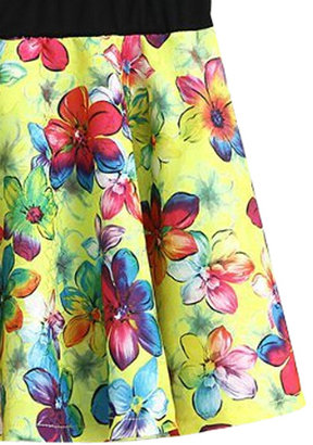 Romwe Floral Print Elastic Pleated Skirt