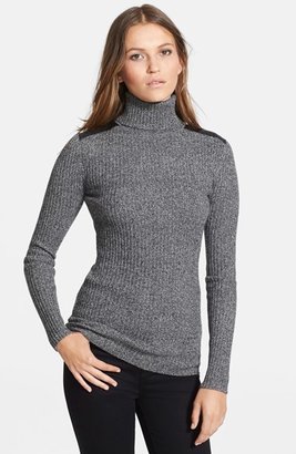 Autumn Cashmere Leather Trim Cashmere Turtleneck Sweater