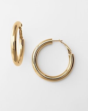 Bloomingdale's Polished Gold Hoop Earrings with Plunge Closure, 30 mm