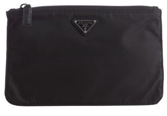Prada black nylon medium flat zip case